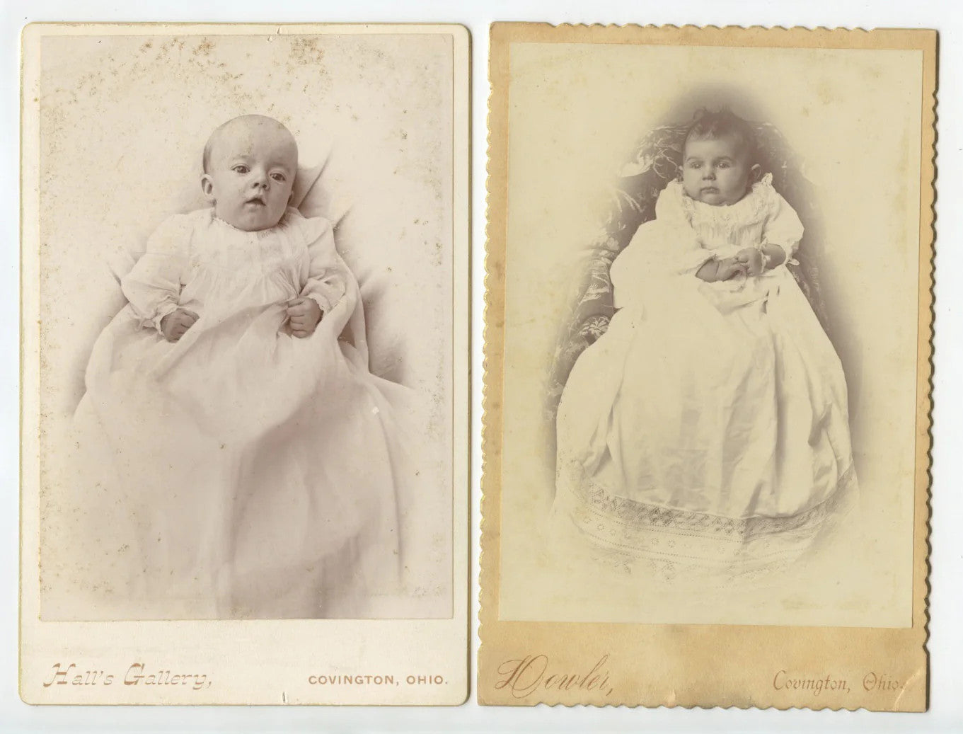 SET OF 3 CAB CARD PORTRAITS OF BABIES/MAN FROM COVINGTON, OH, 1 GRAPHIC BACK