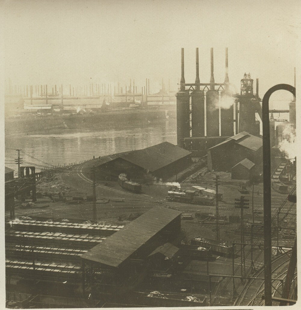 HOMESTEAD STEEL WORKS BLAST FURNACE + ROLLING MILLS STEREOVIEW BY WHITE VINT PGH