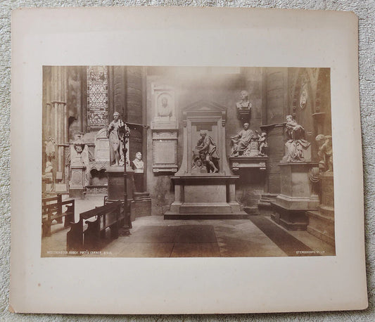 7 X11" VINT ALBUMEN PRINT, STATUES/BUSTS, LONDON, WESTMINSTER ABBEY POETS CORNER