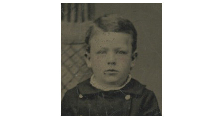 STUDIO PORTRAIT CUTE BOY IN GREAT OUTFIT W/ HAT, 1/6 PLATE TINTYPE