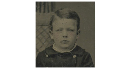 STUDIO PORTRAIT CUTE BOY IN GREAT OUTFIT W/ HAT, 1/6 PLATE TINTYPE
