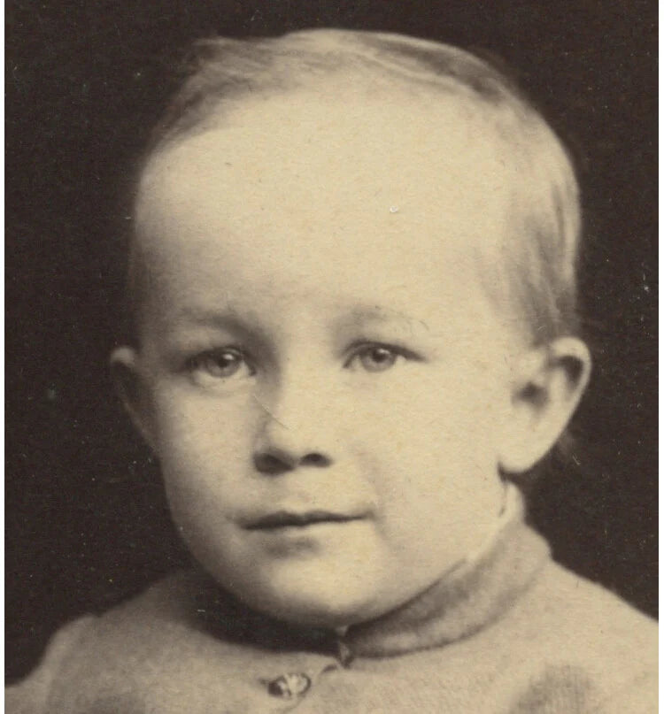 JACKSONVILLE, ILLINOIS, PHOTO OF BOY, COAT W/ EMBROIDERY ON SLEEVE