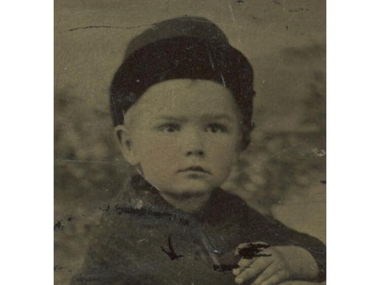 Vintage Tintype 1/6 Plate Portrait: Cute Boy in Great Hat & Outfit -- Wall Art, Collectible Photo