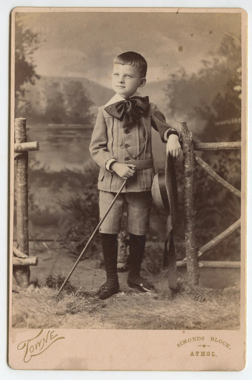 HAPPY BOY W/ GREAT OUTFIT,  SIMONDS BLOCK ATHOL, MASS,