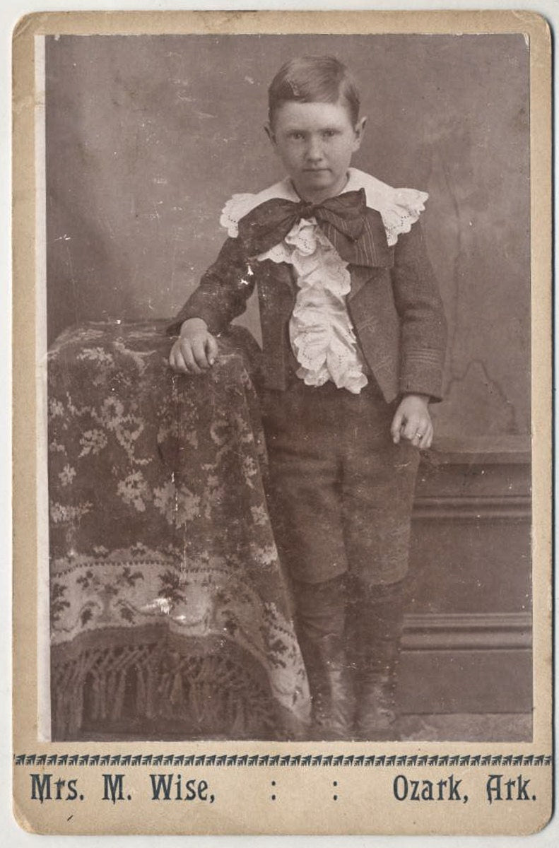 Vintage Cabinet Card: Boy in Ruffled Shirt, Ozark Arkansas