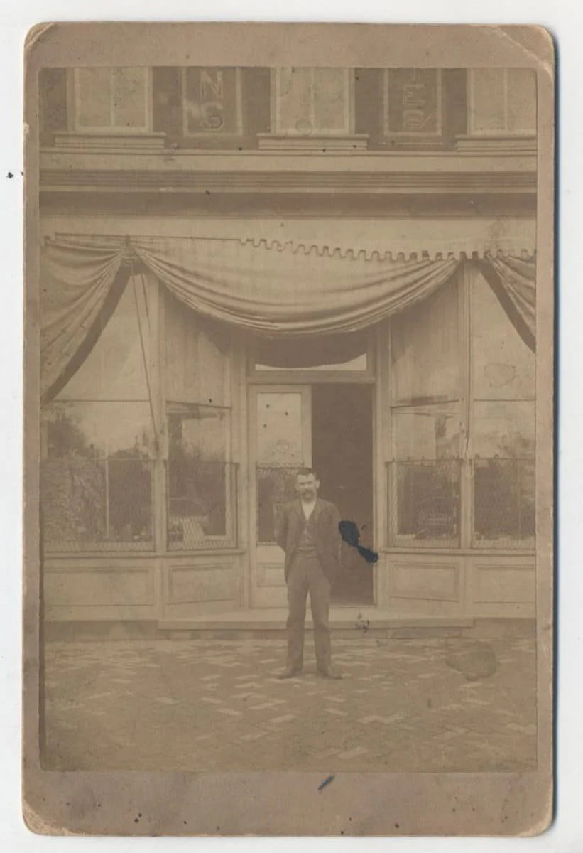 Vintage Cabinet Card of Mysterious Man Outside of a Storefront