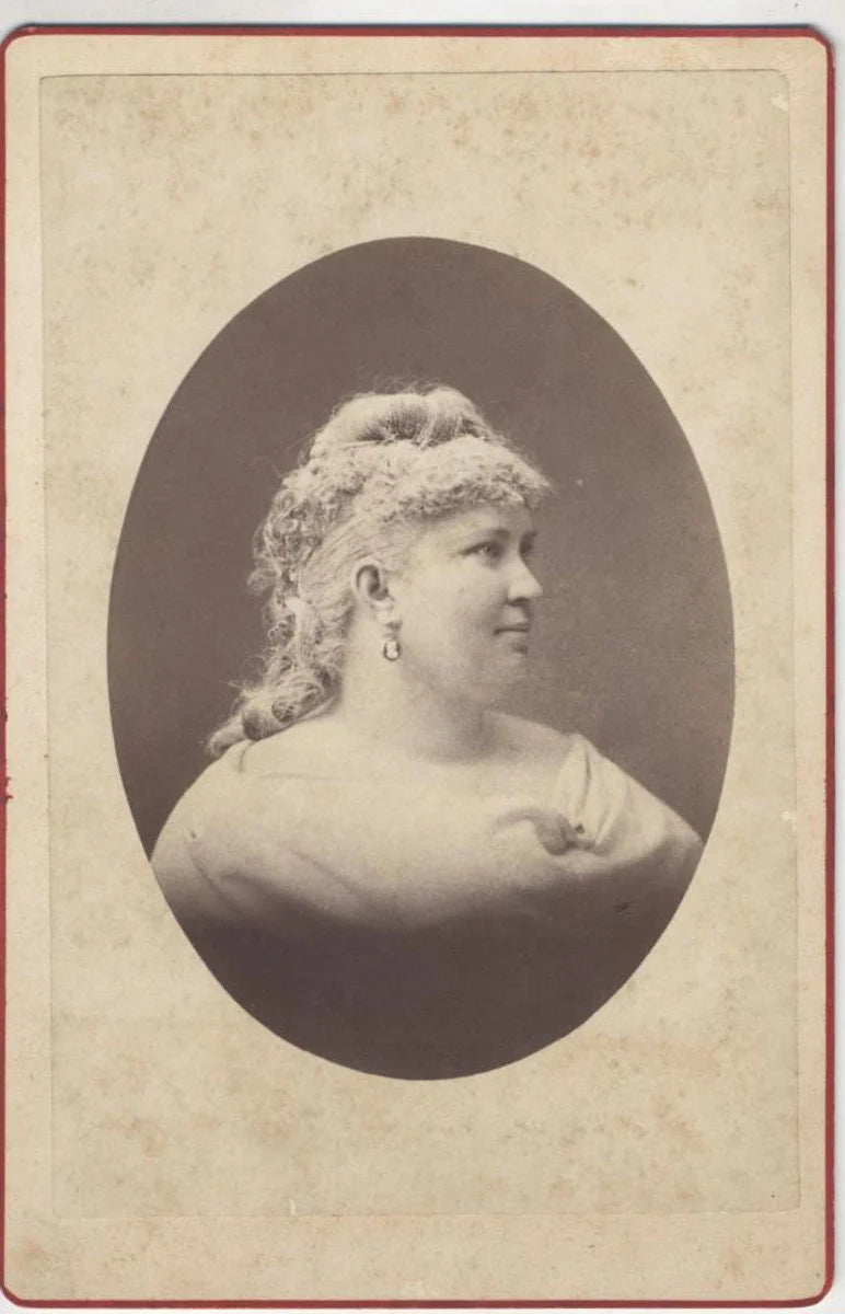 Cabinet Card Portrait of Woman with Blonde Pinned Back Hair with Cameo Earrings//Intricate Hair Style//Antique Wedding Portrait//Bride