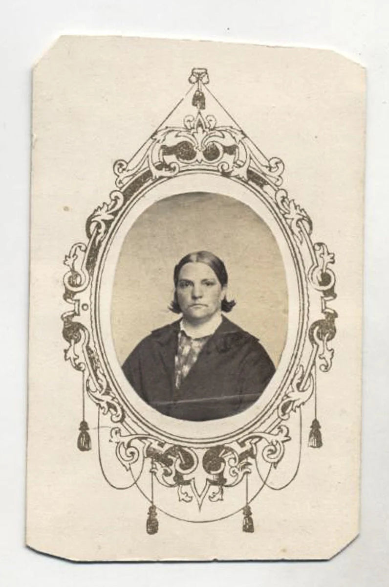 Vintage 1800s CDV  Photo Of Stern Woman with short Hair Behind Ears