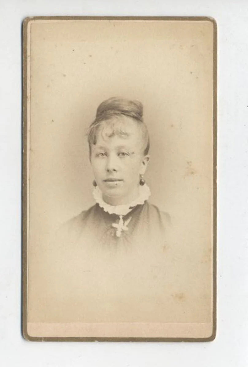 Vintage 1800s CDV Card Photo Of Woman With Up-Do Gazing Lovingly at the Camera