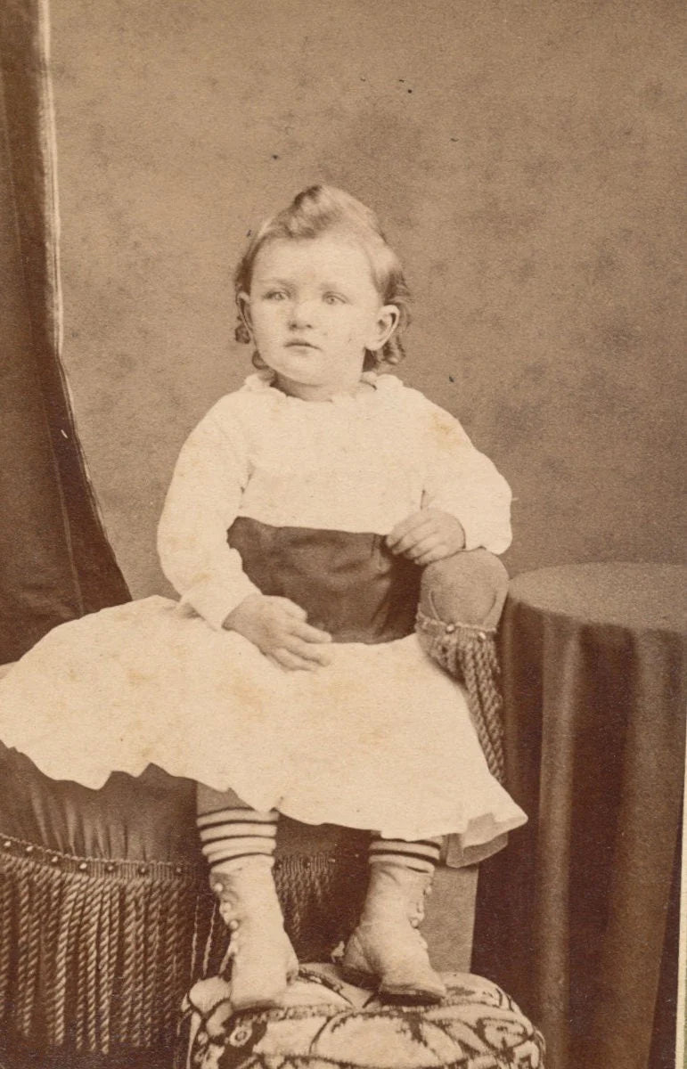 Set of 2 Vintage 1800's CDV Photo Card of 2 Young Sisters with Curls and White Dress//Antique Portrait of Sisters//Vinatge Cute Little Girls