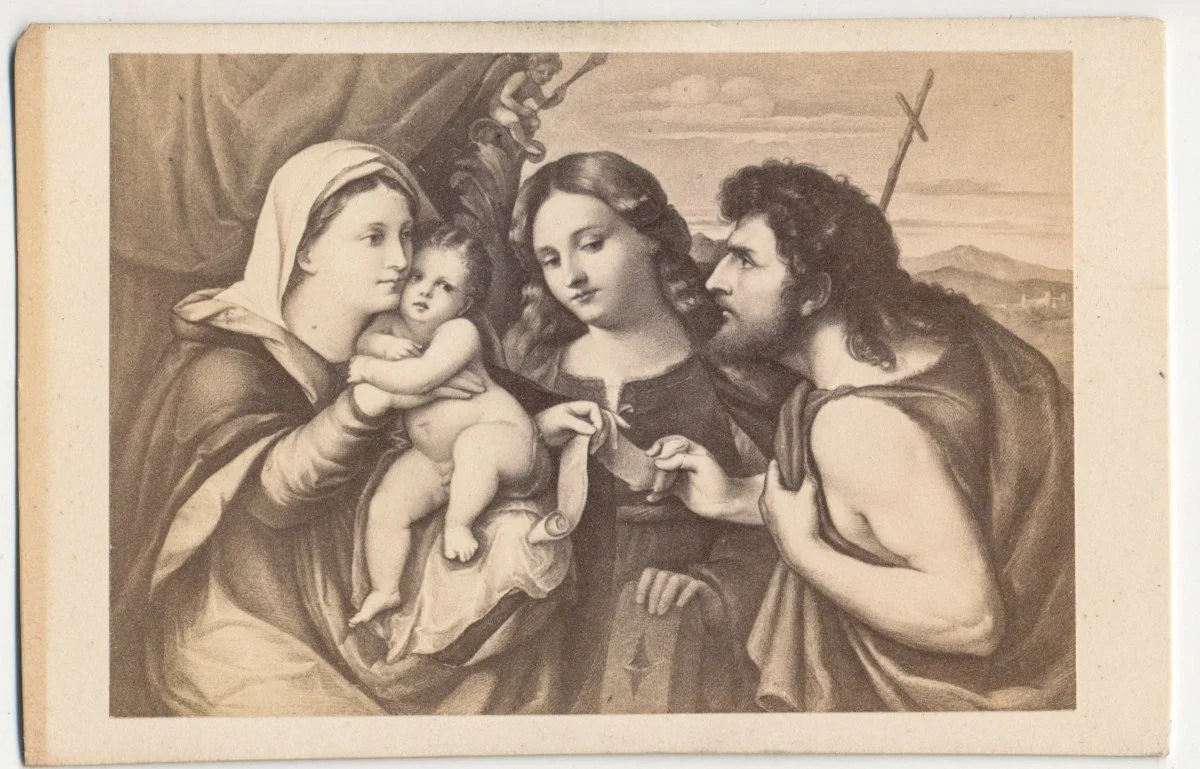 Vintage 1800's CDV Card of Illustration of Two Women, A Baby, and A Man Exchanging Concerning Looks//The Worship