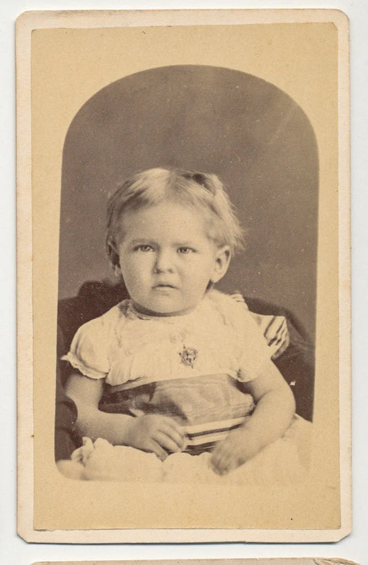 Antique Texas CDV Photo Card from the 1800's of Confused Baby Girl//Funny Expression//19th Century Toddler