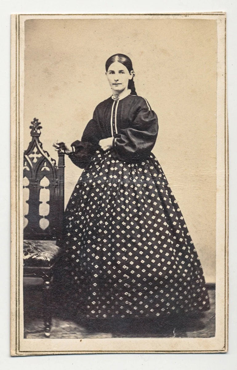 Civil War Era CDV: Woman in Diamond Pattern Dress, Syracuse NY