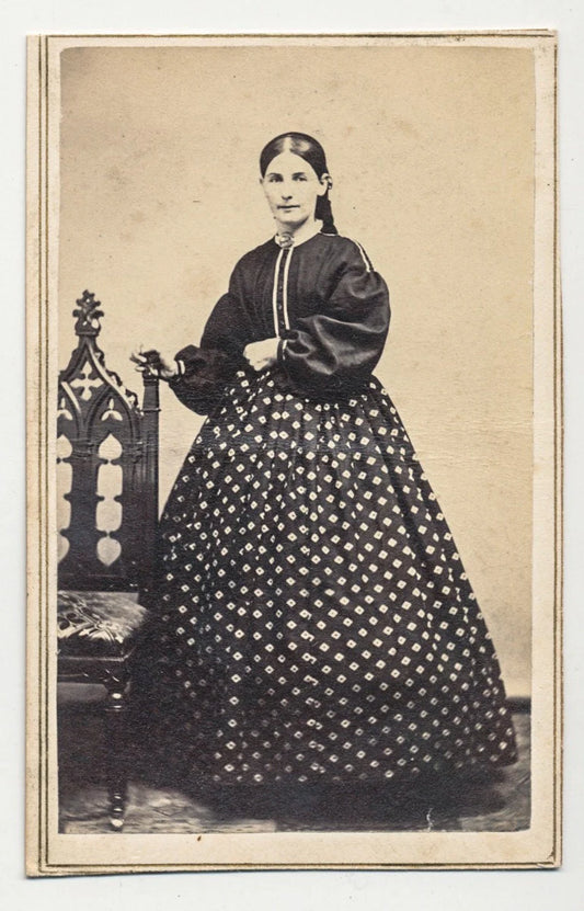 Civil War Era CDV: Woman in Diamond Pattern Dress, Syracuse NY