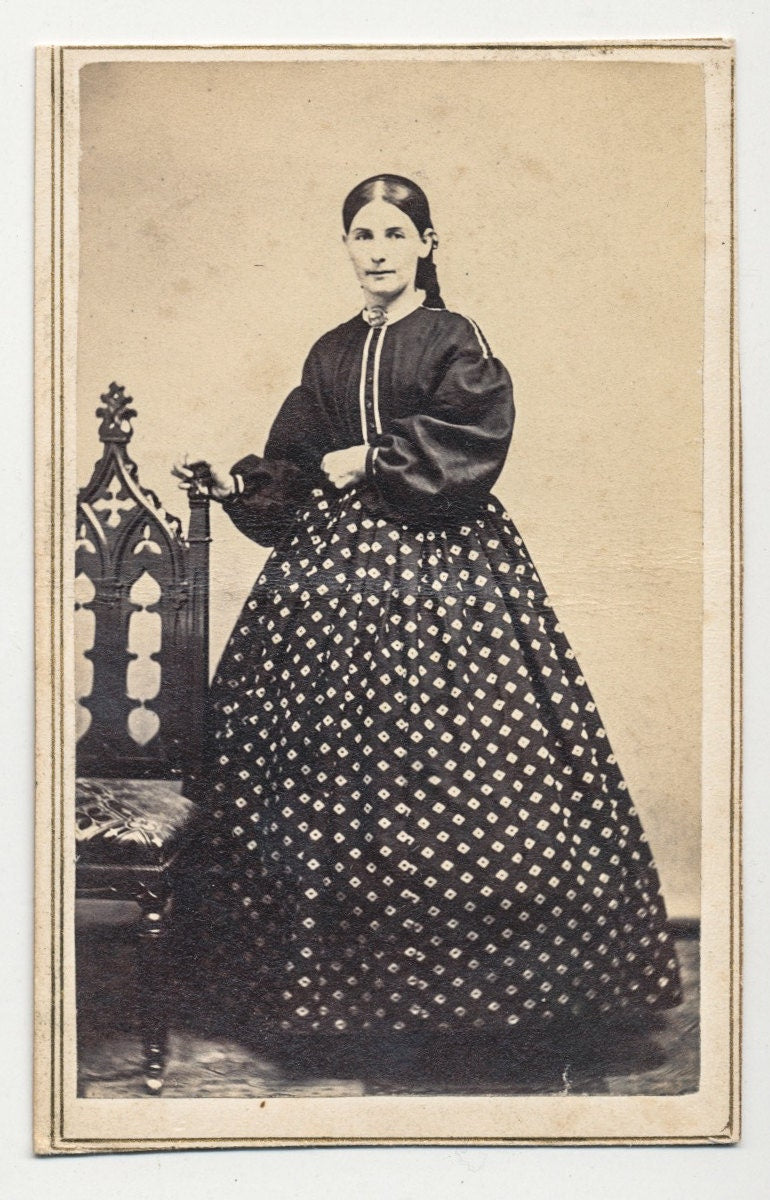 Civil War Era CDV: Woman in Diamond Pattern Dress, Syracuse NY
