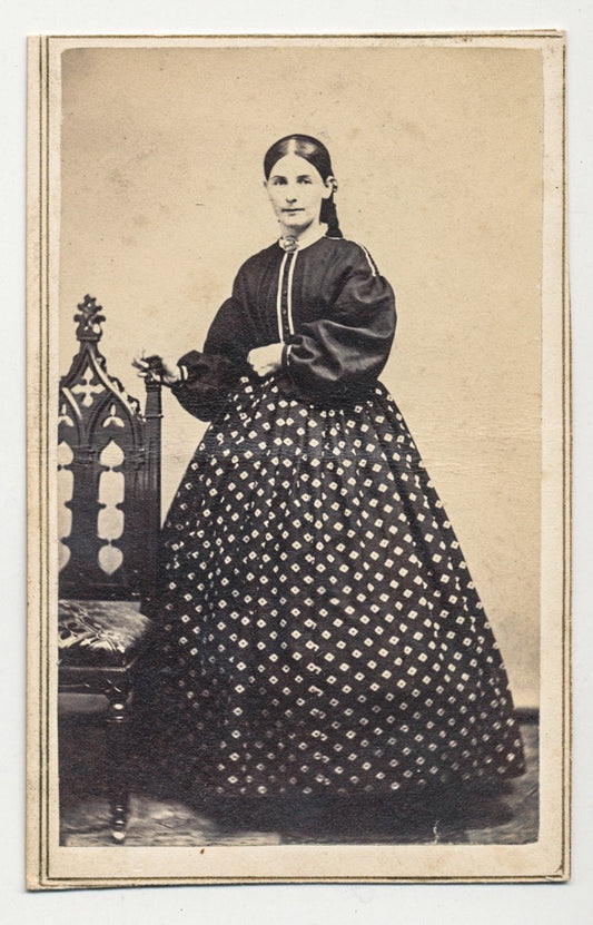 Civil War Era CDV: Woman in Diamond Pattern Dress, Syracuse NY