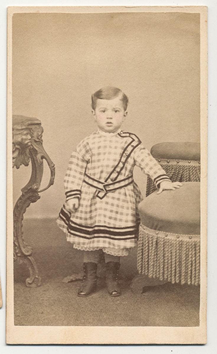 Vintage CDV Card of Shocked Looking Baby In Checkered Dress From Pennsylvania//Chubby Cheek Baby//Antique Baby Portrait