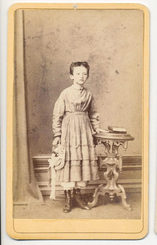 Antique 1800's CDV Photo Card Of Young Girl With Flower Hat//Vintage Portrait of Little Girl//Frail Girl