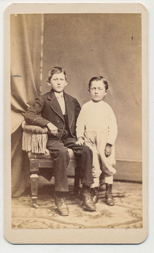 Vintage 1800s CDV Card Photo Of Two Young Boys//Family Posing Together//Rosy Cheek Boys