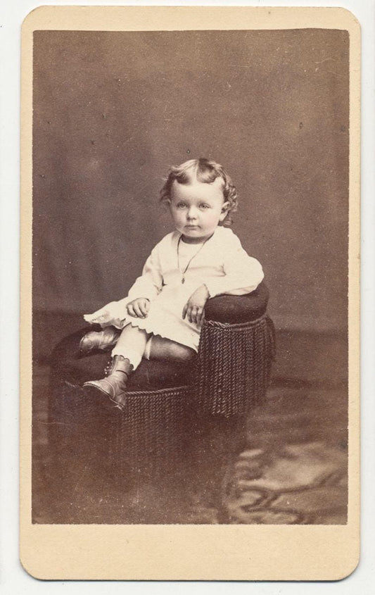 Vintage 1800's CDV Photo of Precious Baby with Curls//Sitting Patiently For Photo Lancaster Pennsylvania//Adorable Chubby Cheeks