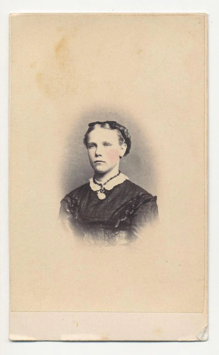 Vintage 1800's CDV Photo of Young Woman with Vacant Expression from Pa.//Rosy Cheek Girl//Hand Tinted CDV//Antique Image//White Vignette