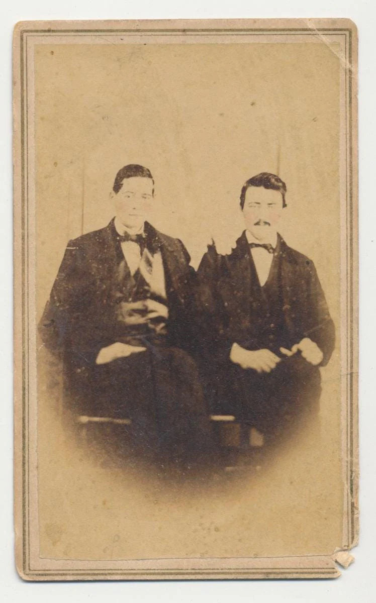 Vintage 1800s CDV Photo of Two Fancy Men Posing For Camera in Pa//Antique Photo of Dapper Men//Hand Tinted CDV