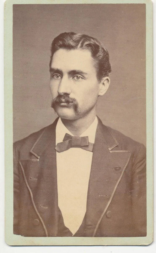 Vintage 1800s CDV Photo of Man With Handlebar Mustache in Pa.//Handsome Man with parted Hair//19th Century Picture
