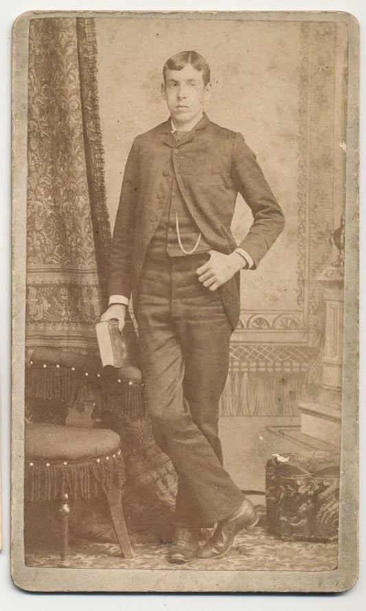 CDV Photo From The 1800s of Pensive Young Man With Hand In Pocket from Lancaster Pennsylvania//Antique Young Man Portrait