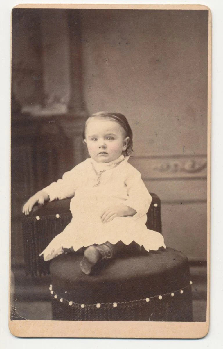 CDV Photo From The 1800s of Cute Little Toddler Girl with Piercing Eyes//Baby Portrait//19th Century Photo