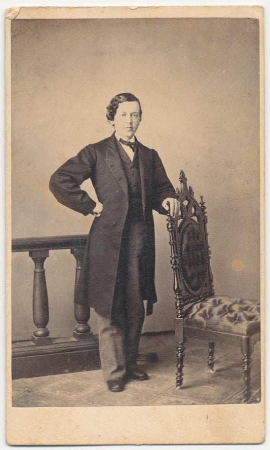 CDV Photo From The 1800s of Young Man In Frock Coat//Man with Unique Wavy