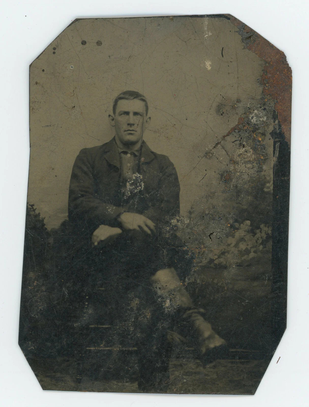 WESTERN 1/6 PLATE TINTYPE, MAN W/ BOOTS?