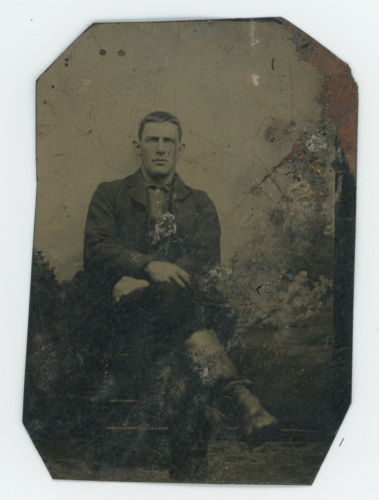 WESTERN 1/6 PLATE TINTYPE, MAN W/ BOOTS?