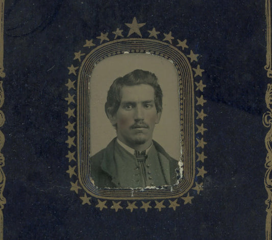 CIVIL WAR SOLDIER GEM SIZE TINTYPE IN MATT