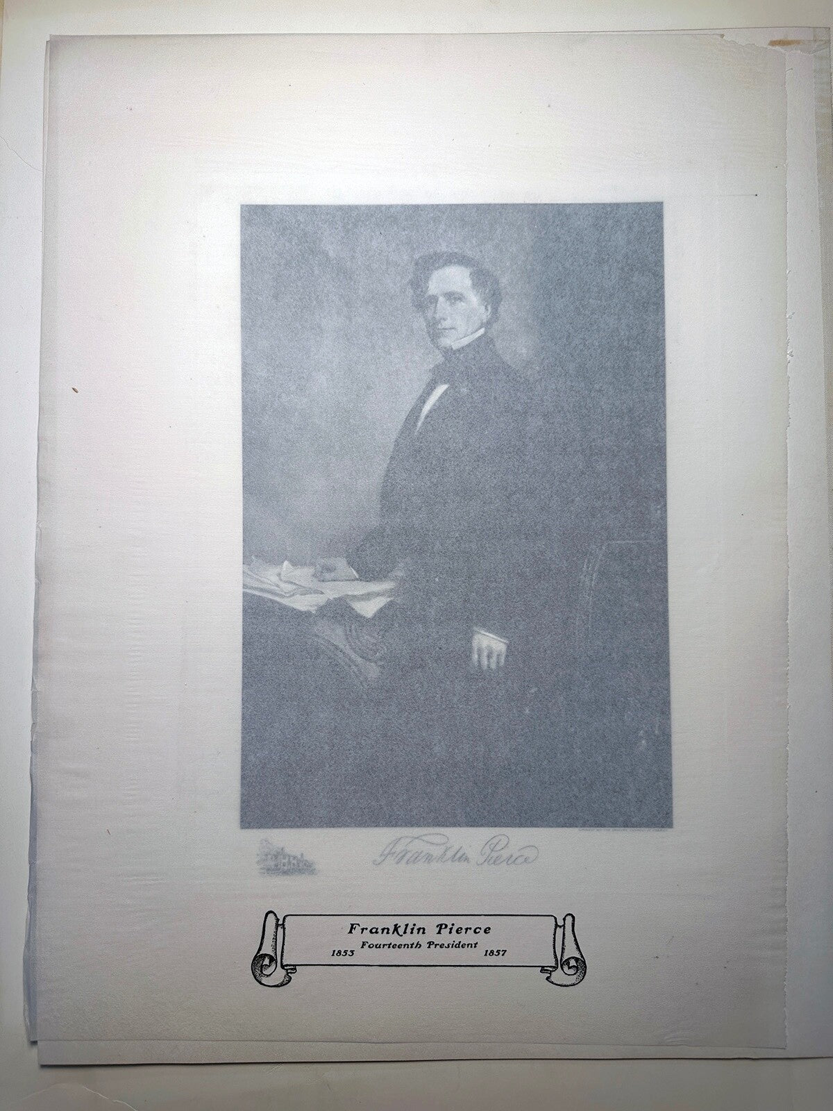 Vintage Franklin Pierce Photogravure Authentic - Official White House 3-Page