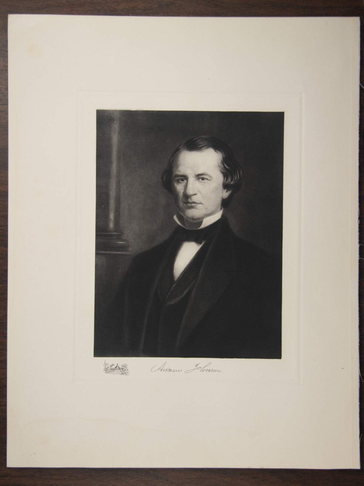 Vintage photogravure of President Andrew Johnson with Champ Clark handwritten