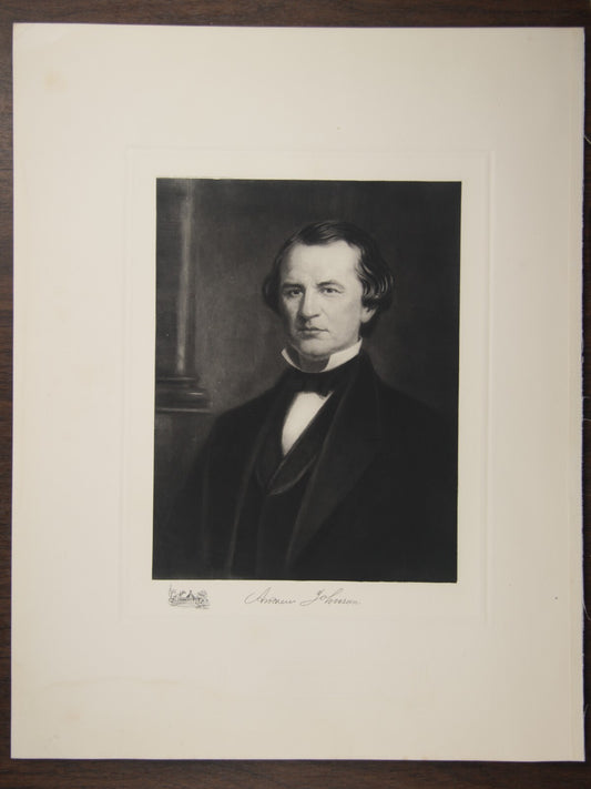 Vintage photogravure of President Andrew Johnson with Champ Clark handwritten