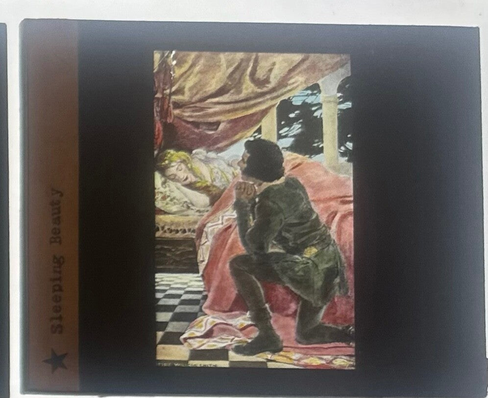 Vintage Lantern Slide Sleeping Beauty 3.25x4 in Original 1900s Photo Wall Art
