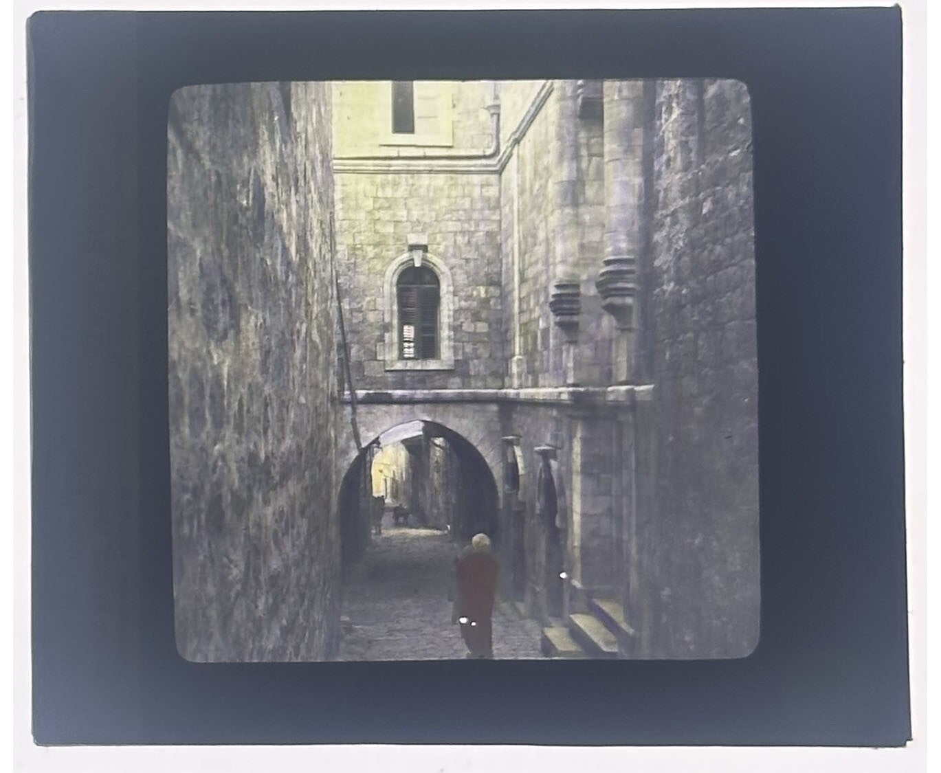 Vintage tinted lantern slide - 3.25x4 photo on glass, Maison de Saint Veronique,