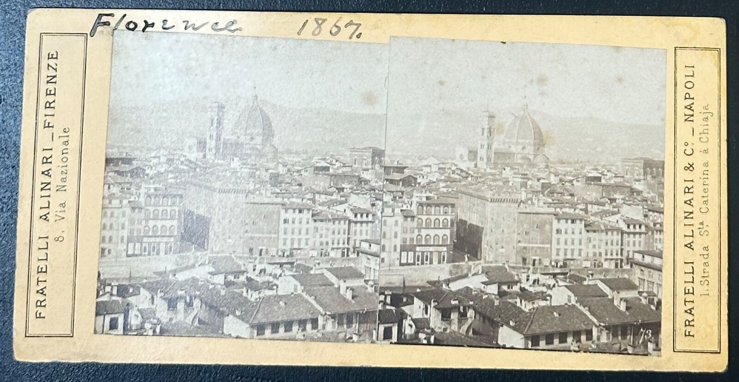 Vintage Florence 1867 Stereoview Card - Twin-Image Authentic Photo for