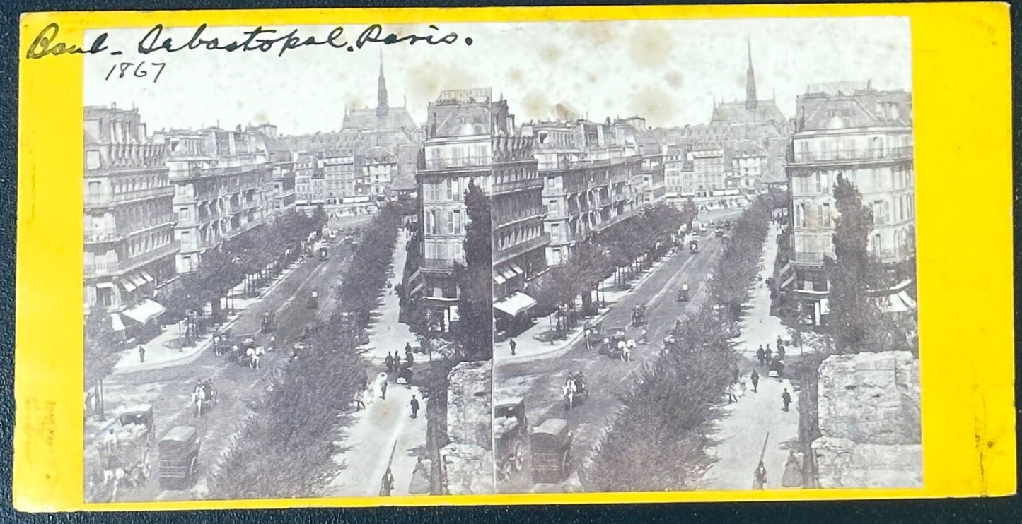 Vintage Stereoview Card - Boulevard de Sébastopol, Rive Gauche, Paris 1867 -