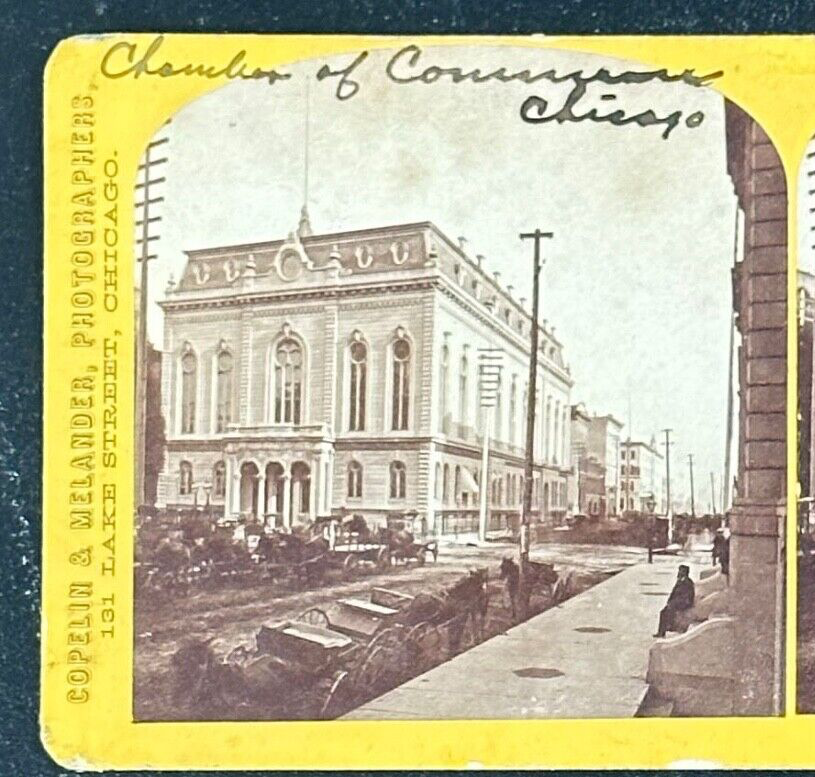 Vintage Stereoview Card: Chicago Chamber of Commerce - 3.5x7 in Historic Photo,
