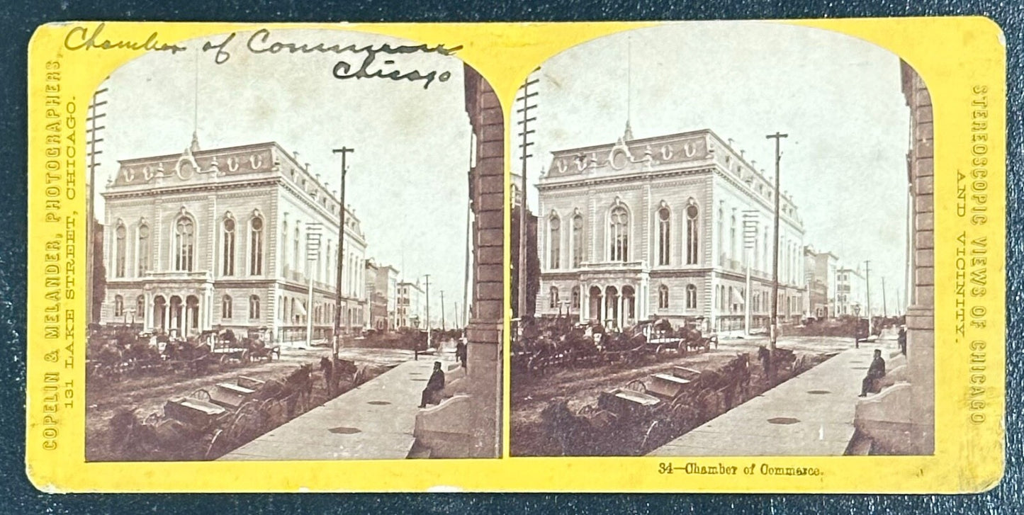 Vintage Stereoview Card: Chicago Chamber of Commerce - 3.5x7 in Historic Photo,