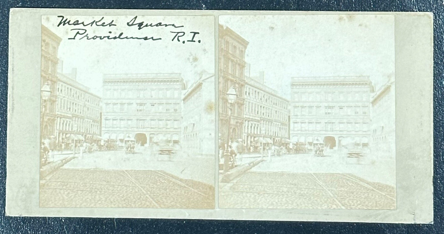 Vintage Stereoview Card: Market Square Providence Rhode Island 3D Photo Historic