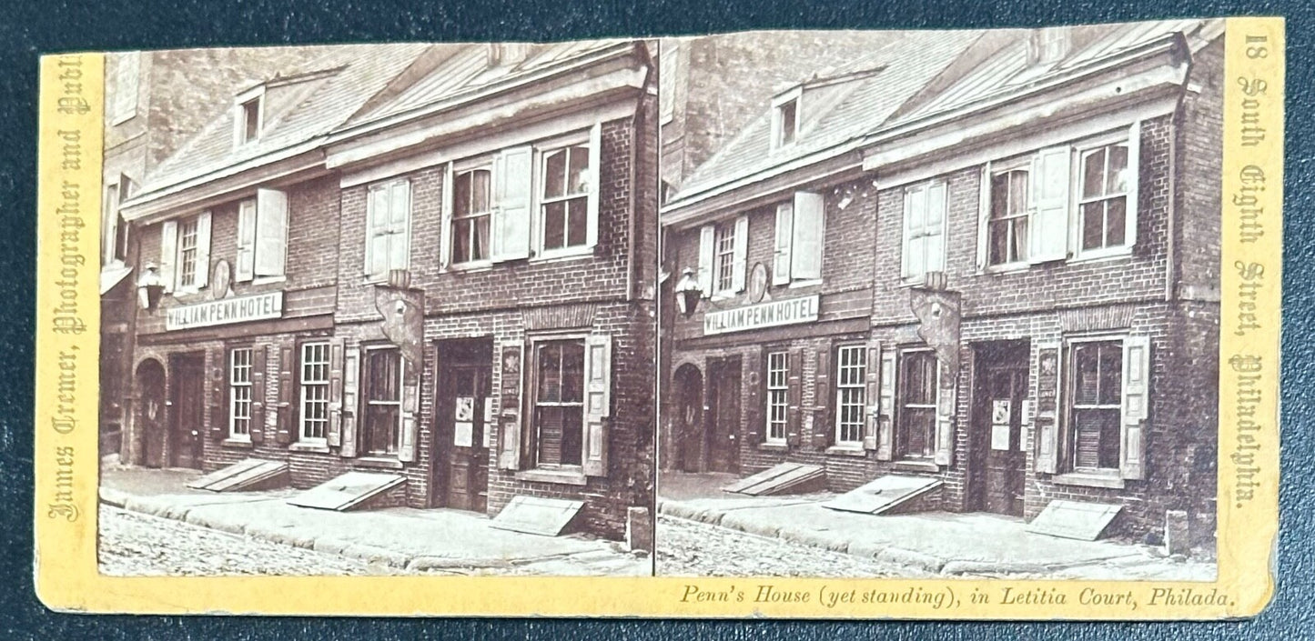 Vintage Stereoview Card: “Penn's House, Letitia Court, Philadelphia “