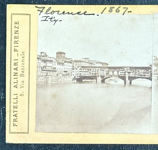 Vintage Stereoview Card Florence Italy 1867 - 3.5x7 inch, Original Photo, Travel