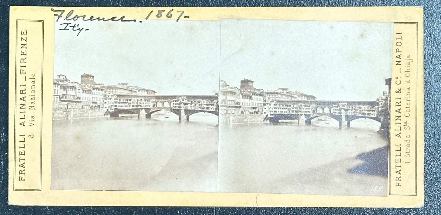 Vintage Stereoview Card Florence Italy 1867 - 3.5x7 inch, Original Photo, Travel