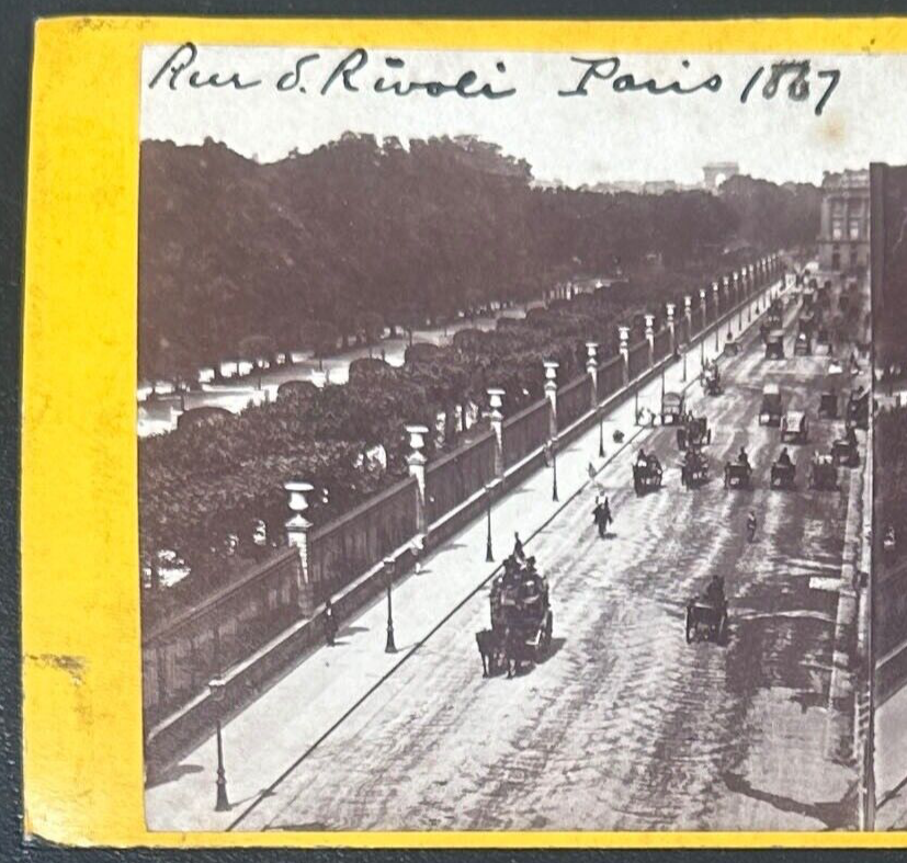 Vintage Stereoview Card: “Rue De Rivoli Paris 1867 “ 3.5x7in
