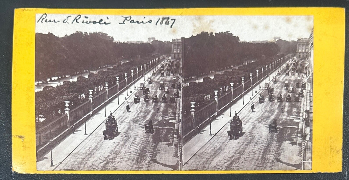 Vintage Stereoview Card: “Rue De Rivoli Paris 1867 “ 3.5x7in