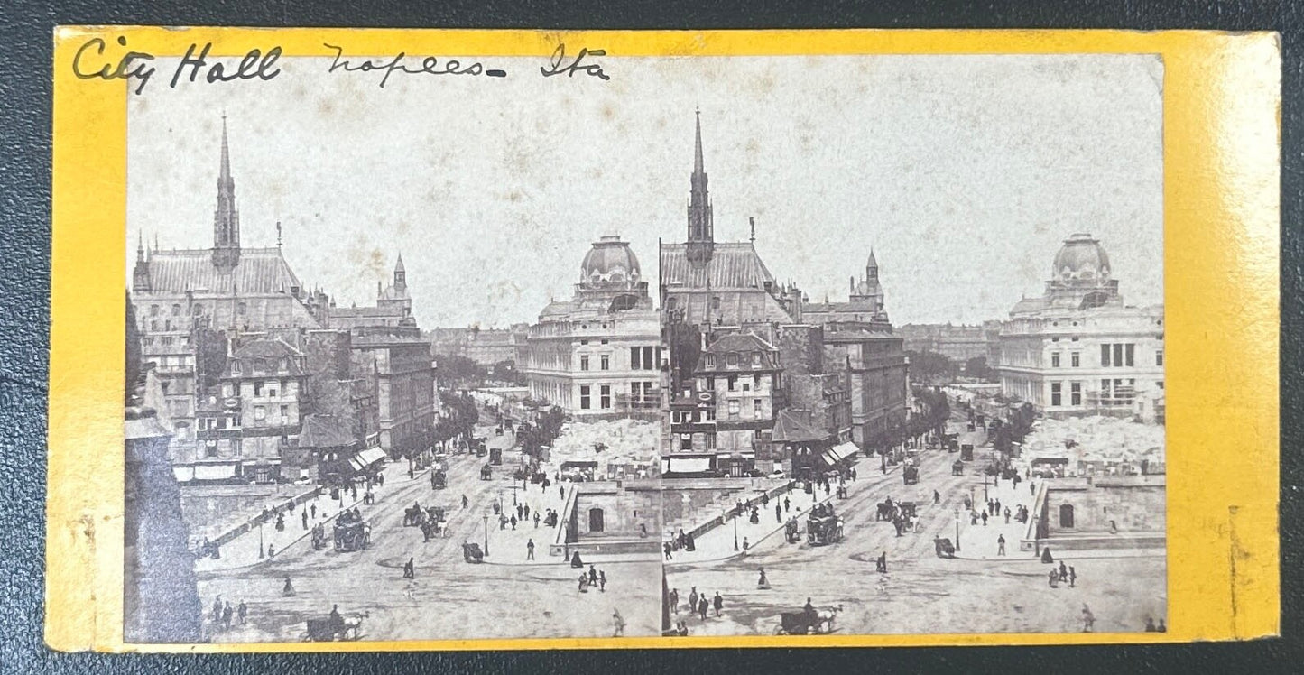 Vintage Stereoview Card: “City Hall Naples Italy “ 3.5x7in