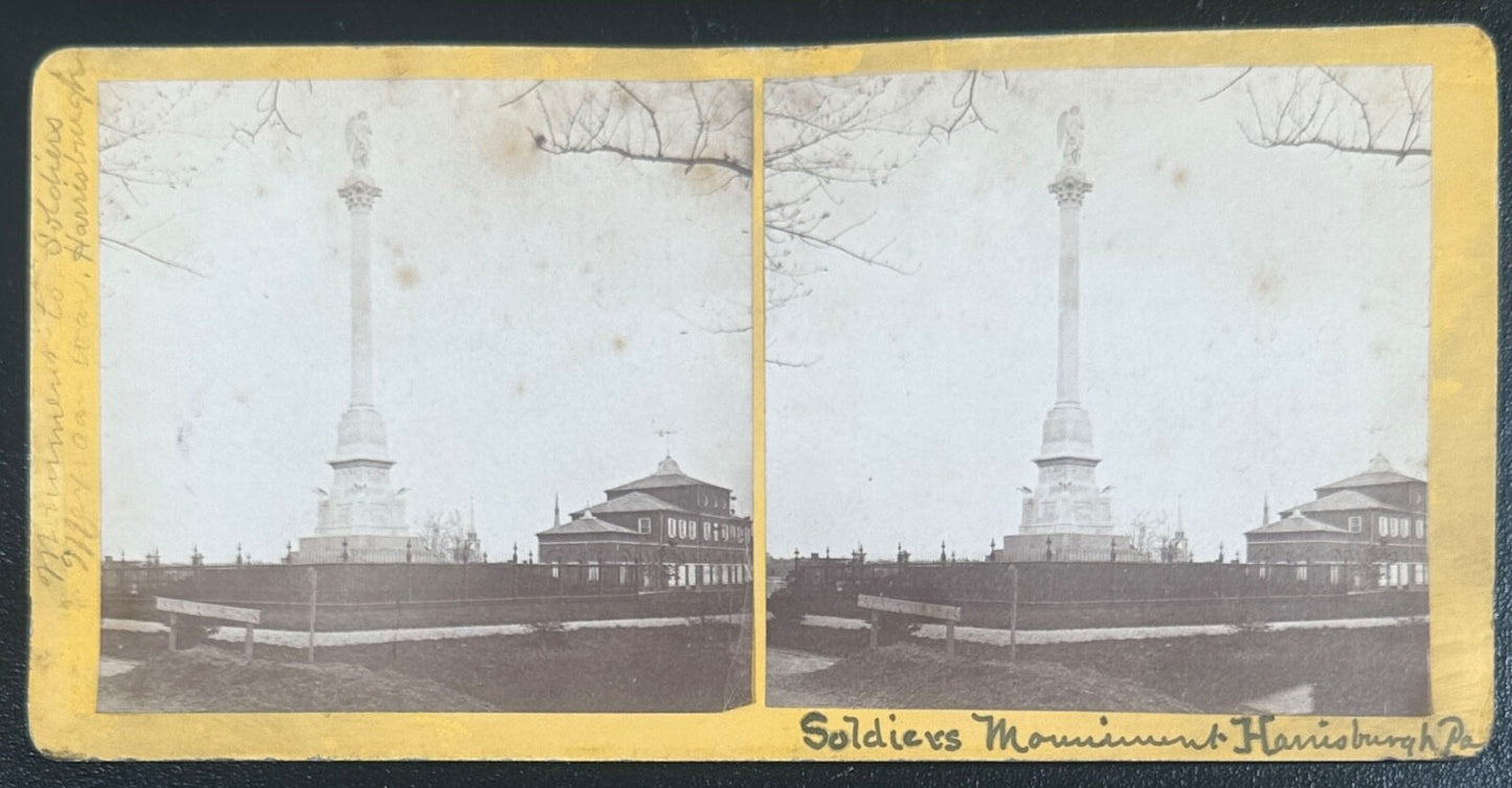 Vintage StereoView Card “Monument for Soldiers Mexican War,  Harrisburgh" 3.5x7"